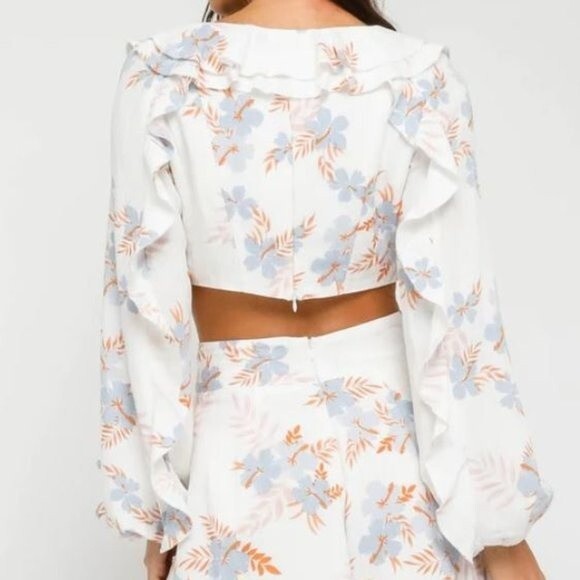 Olivaceous Crop Top Floral Print Long Sleeve Boho Cottagecore Beachy Sz L - Picture 6 of 16